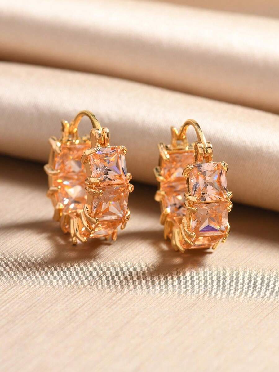 1 Pair Cubic Zirconia Hoop Earrings For Women, Minimalist Fashion Earrings, Unique Small Design, Daily Wear Earrings, Birthday Gift