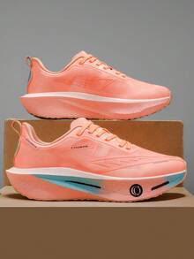 L.S.W.P 男士透气公路跑鞋 - 减震耐磨鞋底，EVA 缓冲，轻质低帮运动鞋，条纹设计，适合健身、慢跑和日常穿着，时尚运动风格，配有 EVA 软鞋垫 - 粉色 - 查看 6