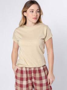 Women's Plaid Pajamas, Flannel Pants With Pocket And 100% Cotton T-Shirt - Màu be - Xem 4