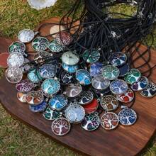 12pcs Natural Stone Pendant Set Natural Stone Round Tree Life Pendant With 5pcs Necklace Bohemian Style Handcrafted Necklace Accessories Perfect Gift For Valentine'S Day, Mother'S Day, Or Birthdays