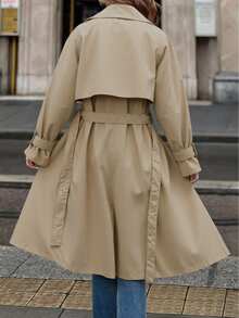 Damen klassischer Herbstmantel, Retro-Stil, minimalistisches Design, mit verstellbarem Taillengürtel und praktischen Taschen, geeignet für den Arbeitsweg und zum Schichten - Beige - Übersicht 6