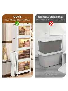 70 cm/5 capas. Esta espaciosa caja de almacenamiento de doble apertura con tapa, ruedas y plegable es perfecta para guardar ropa, refrigerios, juguetes, libros y material de oficina en casa o al aire libre. Útiles escolares. - Blanco - Ver 7