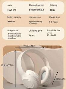 Wireless Bluetooth Headset, Over-Ear Design, High Battery Life And Fashionable Appearance, Foldable And Portable, Low Latency For Gaming - Beige - View 10