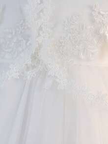 2 件套白色女童公主可拆卸披肩薄纱，适合生日派对