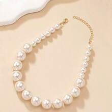 1 件简约优雅的人造珍珠项链，适合任何场合的女性（珍珠表面有轻微瑕疵） - 白色 - 查看 4