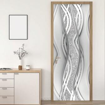 1/2pcs Decorative Peel And Stick Door Decals - Waterproof, Removable, 77 X 200.0 Cm, Elegant White And Silver Geometric Pattern, Suitable For Bedroom Or Living Room Decor | Artistic Decorative Design | Waterproof Wallpaper, Wall Art Wall Decor Wall Stickers Wall Sticker Stickers Sticker