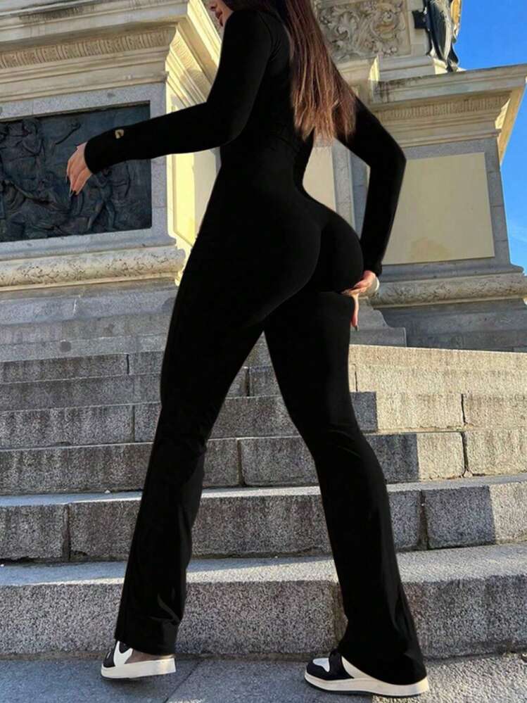 Mono ajustado de escote en V de moda casual para mujeres, adecuado para deportes diarios, actividades al aire libre, temporada de graduación, Día de la Independencia - Negro - Añade 4