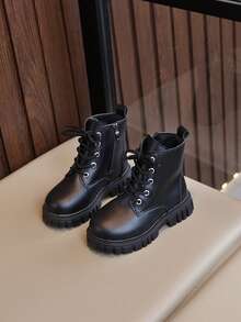 Classic Boots, Comfortable Non-Slip Soft Sole Children's Boots, Boys Girls Outdoor Campus Student Boots, Knight Ankle Boots - Black - View 2