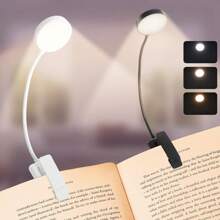 Yogle Lámpara de lectura recargable con cable Tipo C, lámpara de lectura con clip [3 colores y 10 niveles de brillo] Mini luz flexible de cuello de ganso y clip para la noche para niños