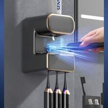 Intelligent Automatic Toothpaste Dispenser – Wall-Mounted, Fully Automatic Sensor Dispensing, 3 Toothbrush Slots, Waste-Proof & Hygienic, No-Drilling Installation, Space-Saving, Ideal For Home Use - 黑色 - 查看 2