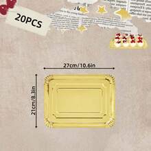 10/20PCS Disposable Light Weight Paper Plates, Gold Rectangular Dinner Plates Bulk For Cookie Dessert Snack Cake, Large Serving Tableware Paper Trays For Wedding, Family Meals, Birthday, Picnics, BBQ, Holiday
