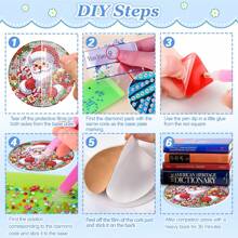 8pcs Christmas Santa Claus 5D Diamond Painting Coaster Set, Exercising Hands-On Ability, Green & Colorful, Suitable For Beginners, Acrylic Diamond Stickers On Cork Coaster Base, Heat Insulation Coasters For Dining Table, Comes With Tools And Iron Stand