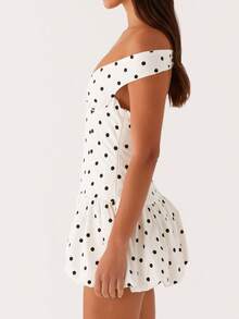 Women's Summer V Neck Off Shoulder Wedding Mini Dresses Backless A Line Puffy Hem Prom Party Gown Y2k Cocktail Bubble Mini Dress - 黑與白 - 查看 5