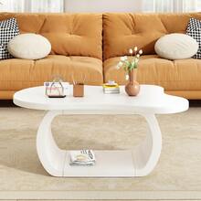 Modern Cloud Coffee Table With 1.5" Thick Tabletop, Cream Style Irregular End Table With Curved Legs, Unique Design Accent Table With Round Edge For Living Room, Apartment, White