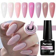8pcs Rubber Base Gel Nail Polish Set, 7ml Nude Pink Glitter Rubber Base Gel Nail Polish, Nail Concealer Color Coating, Semi-Permanent UV Structure Gel Nail Polish, Removable UV Gel Nail Polish, Nail Art Set, Nail Art Supplies, Nail Art Design, Home Nail Salon - 彩色 - 查看 5