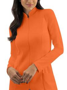 Solid Color Zip-Up Front Dual Pocket Lab Coat Spring - Orange - View 7