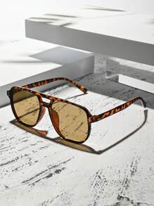 1 Stück unisex Schildpatt-farbiger quadratischer Rahmen Doppelsteg Piloten-Stil Modebrillen für Urlaub, Boho-Shades, Strandaccessoires, Strandaccessoires für Frauen, Brillen-Shades Basics, Herbst-Winter-Damenbekleidung, Geschäftskleidung, Lässig Geschenke, Leopard