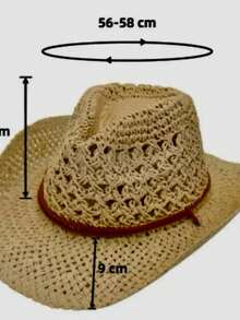 Natural Straw Hollow Out Beach Hat Cowgirl Style Country Cowboy Unisex Women Summer 2025 Fashion Breathable - Màu be - Xem 4