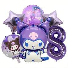 6Pcs/Set Sanrio Purple Coulomi Theme Purple Number 123456789 Birthday Party Balloon Decoration Set Room Layout