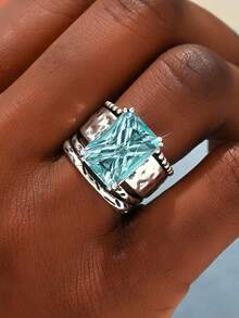 1 PC Luxurious Womens Rings Sparkling Rings For Women Engagement Wedding Band Promiss Ring Merry Christmas Valentine's Day Anniversary Gift For Her Jewelry Ring - 淺藍色 - 查看 2