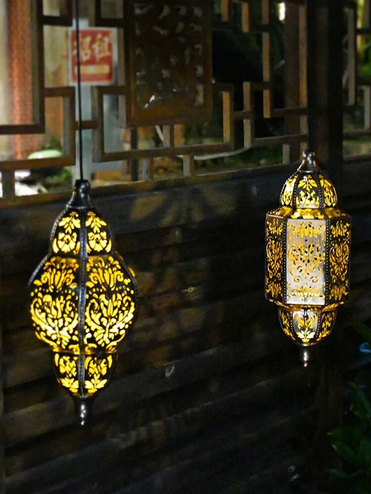 Lanterna Solare Marocchina Da Esterno, In Metallo Intagliato, Impermeabile IP55, Luce Calda Per Patio E Giardino - 3