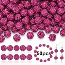 50/100pcs 10mm Handmade Ice Series Crystal Clay Beads - Baseball Sparkle Shamballa Disco Ball Design, Light Blue Fancy Sparkle, For DIY Jewelry Making, Necklace, Christmas Decoration, Crystal Beads, Necklace Bead Accessories, Shiny Bead Design, Handmade Beads