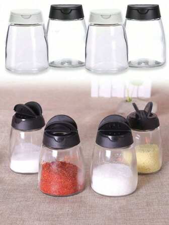 1pc Glass Spice Jars Double Lids Seasoning Shakers Glass Bottles Spice Shakers Sifter Barbecue Salt Pepper Shaker Container