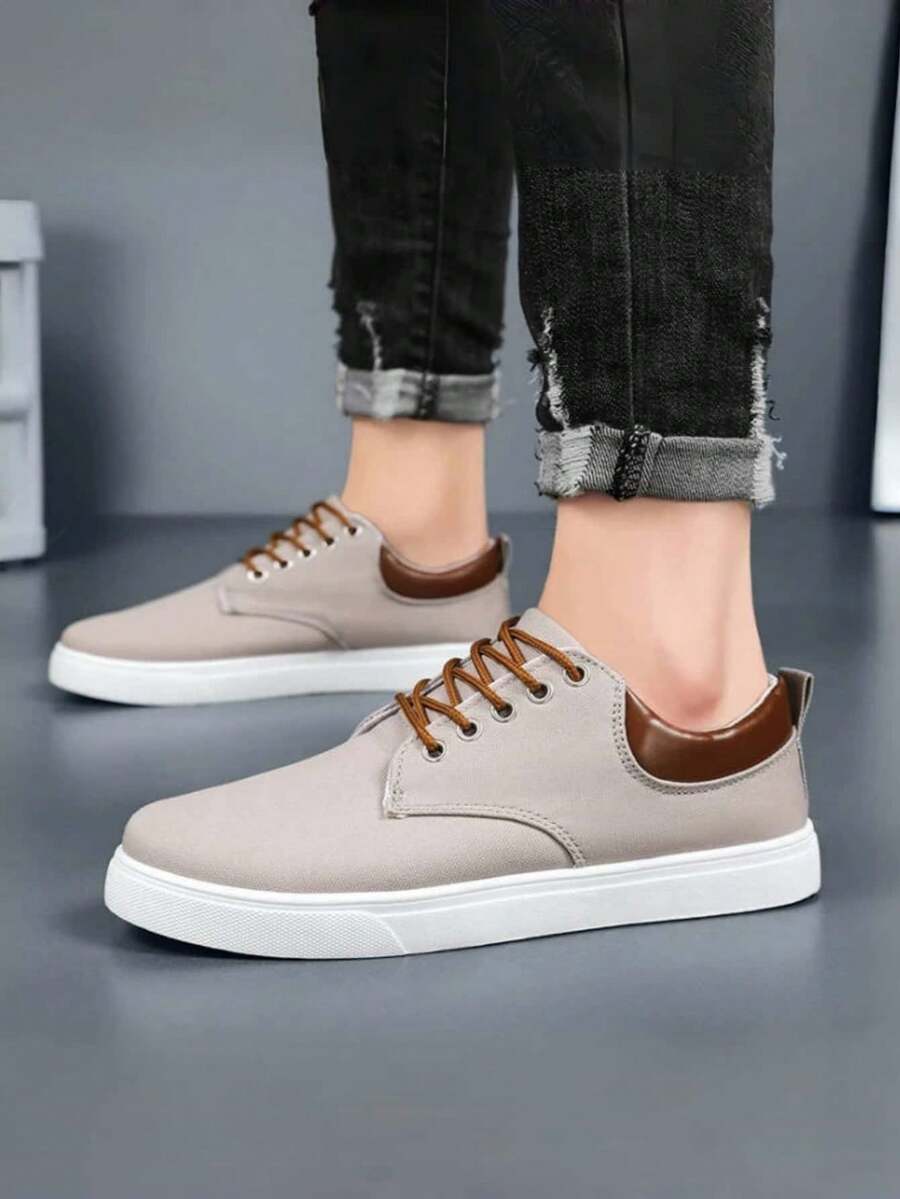 男士帆布鞋学生滑板鞋休闲透气男鞋 - 灰色 - 查看 1