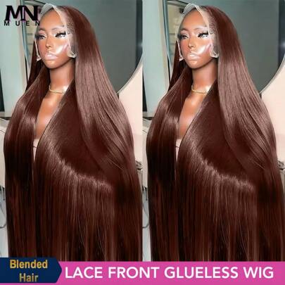 Peruca Lace Front de Cabelo Misturado Densidade 200% Castanho Chocolate Liso Longo 8-34 Polegadas Linha de Cabelo Natural com Cabelo de Bebê 13x4 Peruca Lace Frontal Castanho Escuro Osso Liso Cabelo Humano Misturado Pré-Arrancado Pré-Cortado Linha de Cabelo Natural com Cabelo de Bebê Peruca Lace Front Castanho Natural Liso 4# para Uso Diário