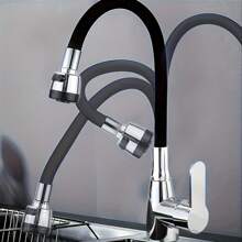 1 件 360° 旋转灵活厨房水龙头，单柄冷热混合水龙头，带硅胶软管，镀铬抛光表面，阀芯和底座安装，适用于现代厨房、浴室梳妆台、房车和家用水槽