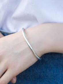 Elegant 925 Sterling Silver Plated 3mm Solid Color Smooth Bangle Fashion Simple Design Bracelet Women's Bangle Girls Daily Holiday Gift