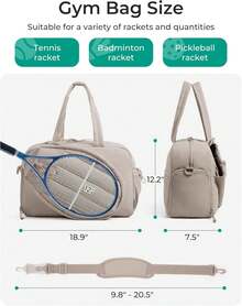 KAUKKO Bolsa de tenis KAUKKO para gimnasio, para mujer y hombre. Con capacidad para 2 raquetas, compartimento para zapatos y bolsillo impermeable. Bolsa deportiva con capacidad para portátiles de hasta 15,6 pulgadas. Bolsa de fin de semana para mujer.