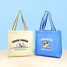 Miniso Snoopy Seaside Diary Series Blue Square Shoulder Shopping Bag, Square Design Offers Large Capacity, Convenient And Fashionable For Daily Outings (1 PC) - Blue - View 8