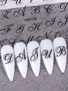 2片装3D哥特字母美甲贴纸，时尚浪漫英文单词字母符号设计，DIY Y2K自粘滑块，美甲装饰配件，美甲用品，送给女性和女孩的礼物 - 黑色 - 查看 8