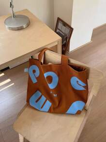 1 件粉色和红色圣诞主题礼品袋，印花单肩帆布购物袋 - 棕色 - 查看 5