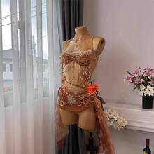 Cadena de pecho de mujer de piedra preciosa popular en oferta caliente, cadena corporal colorida, ropa de playa elegante y sexy para discoteca - Amarillo - Ver 3