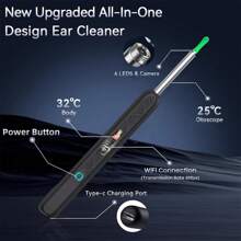 1296P高清摄像头耳垢清洁器，8合1多功能耳垢清除工具，配备5个替换耳塞，无线WiFi耳镜带6个LED灯，IP67防水，可充电耳垢清除套装 - 黑色 - 查看 7