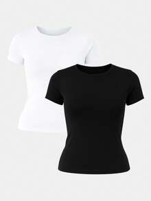 Kit 2 Women's Blouses, Basic Summer Blouse With Lining - 黑與白 - 查看 1