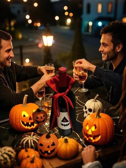 1 Stück Halloween Weinflasche Dekorationen, Champagner- und Rotwein-Flaschen-Umhänge für Halloween Party Festivitäten, einzigartige dekorative Abdeckungen