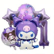 6Pcs/Set Sanrio Purple Coulomi Theme Purple Number 123456789 Birthday Party Balloon Decoration Set Room Layout