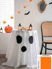 1pc Halloween Party Tablecloth, Solid Color Spooky Ghost Creative Coffee Table Cloth, Cute Ghost Face Dining Table Decor Suitable For Holiday Gatherings, Party Atmosphere Decoration, Essential For Halloween - White - View 11