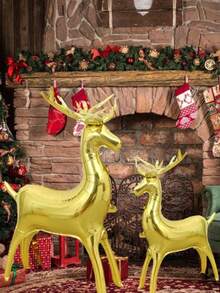 1pc Gold Standing Reindeer Balloon, Large Christmas Reindeer Balloon, Santa Sleigh Reindeer Balloon, Inflatable Standing Reindeer Christmas New Year Party Decor, Suitable For Christmas Decoration On Stairs, Christmas Tree