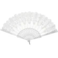 1pc Women White Folding Fan With Silver Flower Pattern, Fashion Dance Fan
