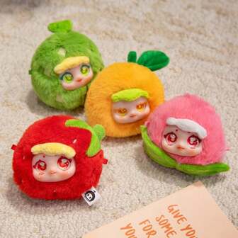 1 st söt fruktplastdocka-hänge, jordgubb, persika, tecknad mango, cantaloupemelon plyschdocka, jul, nyår, födelsedagspresentdekoration, hårdplastkärna