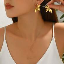 1 Cặp Hoa tai 4 cánh hoa đơn giản thanh lịch cao cấp, Hoa tai thời trang duyên dáng dành cho phụ nữ - Vàng - Xem 4