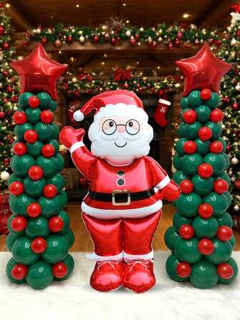 115pcs DIY 3D Assembly Christmas Tree Latex Balloons, Giant Santa Claus Foil Balloon, Christmas Green Latex Balloons, Suitable For Christmas Decoration