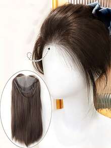 Natural Black Synthetic Top Forehead Invisible Seamless Lace Net Covers White Hair Fluffy Increase Hair Volume Long Straight Hair Middle Parting Hair Replacement Piece Cool Brown - Multicolor - View 2