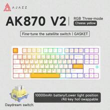 NACODEX AJAZZ AK870 V2 kabelgebundene/Drei-Modus mechanische Tastatur mit GASKET-Struktur, Vollständig austauschbare Tasten, 10.000 mAh Akkulaufzeit mit TFT-Farbbildschirm