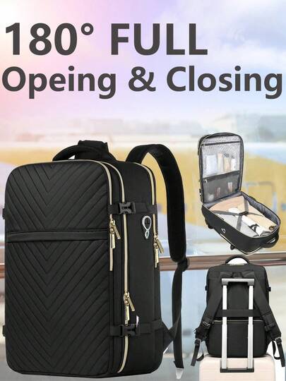 Large Carry On Travel Backpack - Flight Approved Waterproof Anti-Theft Luggage Daypack For Women Men Fit 17 Inch Laptop Business Weekender Overnight Backpack College Bag Personal Item Size Black