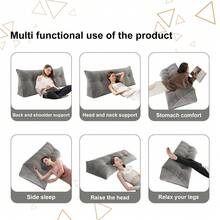 120/140/160/180/200 Cm Back Cushion, Suitable For Bed And Sofa, Lumbar Cushion, Reading Cushion, Cushion With Removable Neck Strap And Washable Cover, Practical Side Pocket - Xám - Xem 6